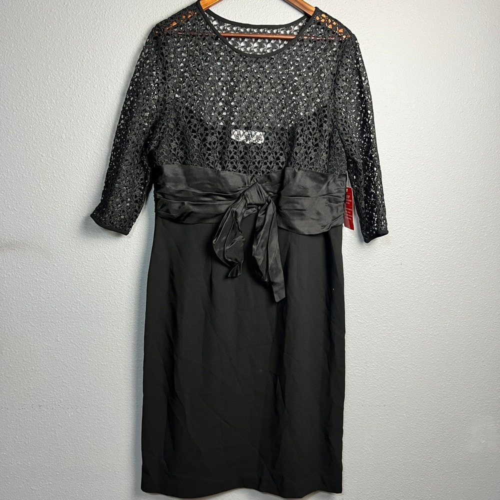 Sara Campbell‎ Black Lace Sheath Dress Party Cocktail Bow Mother of Bride Sz 16